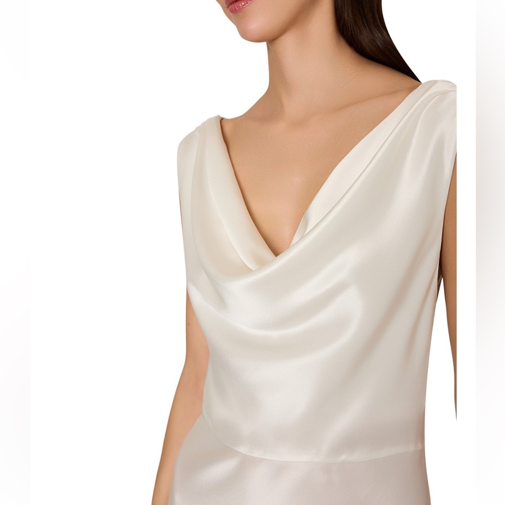 MILLY White Hammered Satin Cowl Neck Gown Sleeveless Maxi Dress Size 8 - Picture 2 of 4